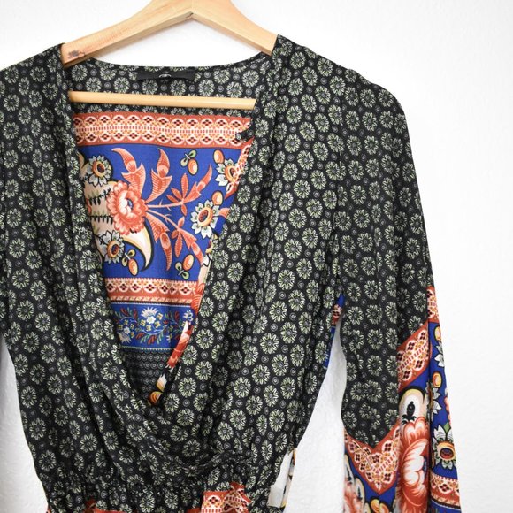 Missguided Mixed Print Bell Sleeve Wrap Romper - Picture 9 of 12